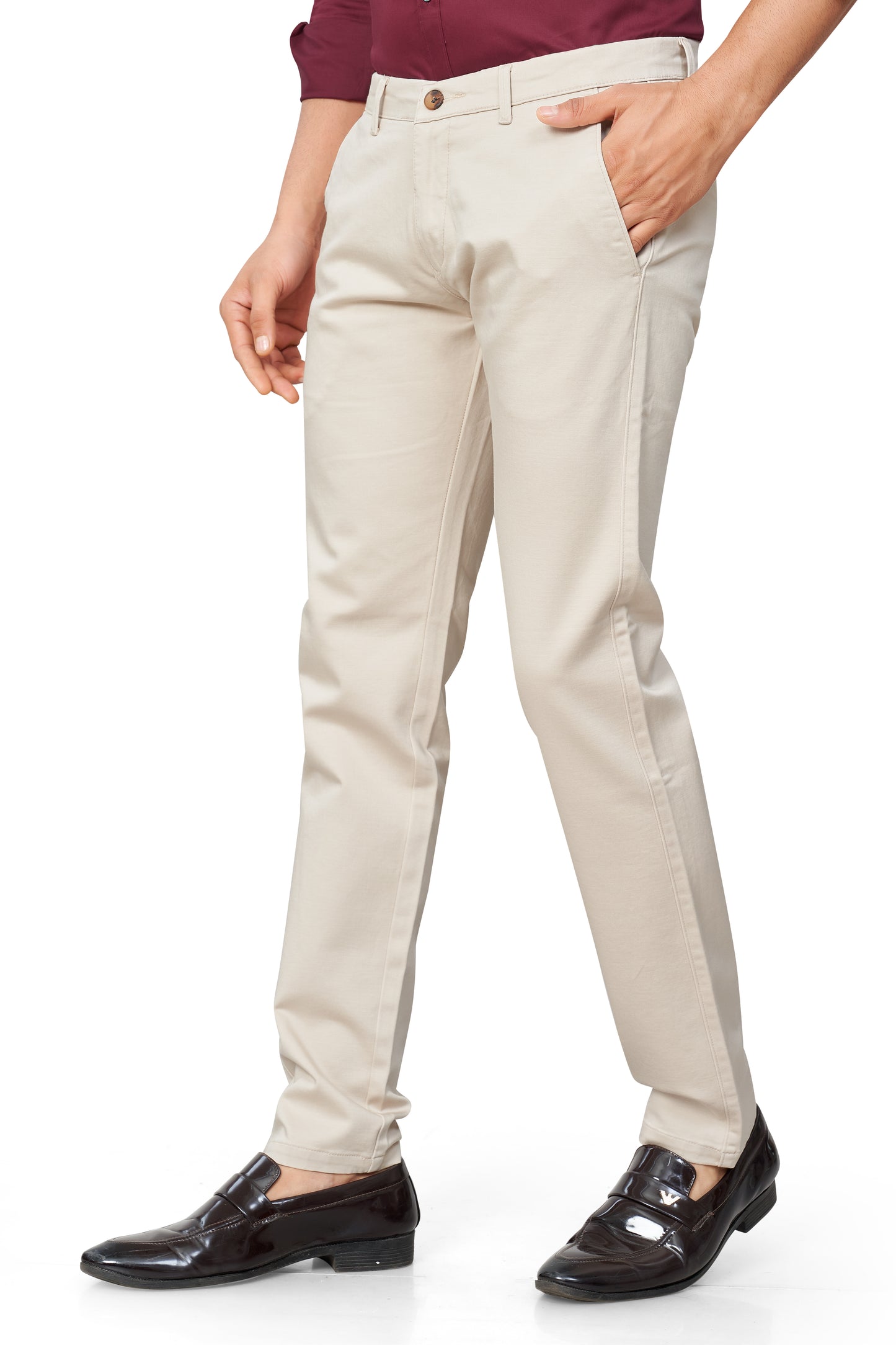 CREAM COLOR NARROW FIT PLAIN CHINOS 5110