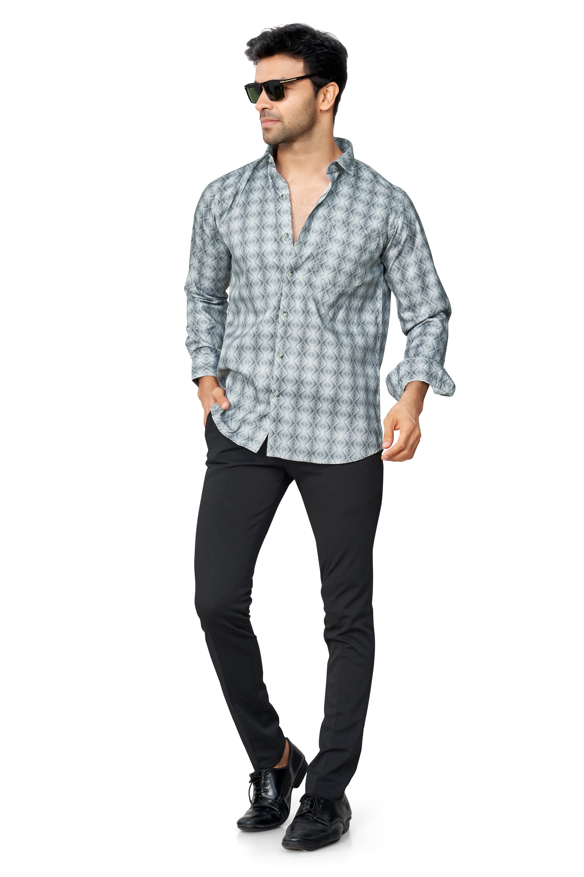 OLIVE COLOUR PRINTED FULL SLEEVES FORMAL SHIRT | K-6012