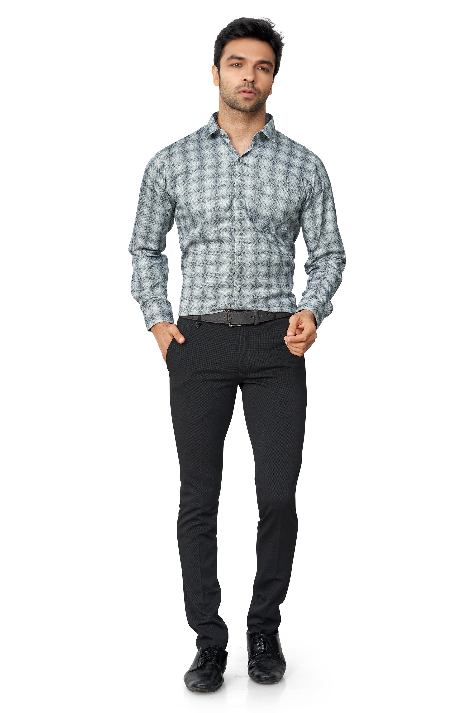 OLIVE COLOUR PRINTED FULL SLEEVES FORMAL SHIRT | K-6012