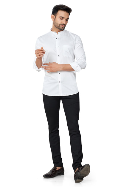 CLUBWHITE COLOUR PLAIN FULL SLEEVES STAND COLLAR FORMAL SHIRT