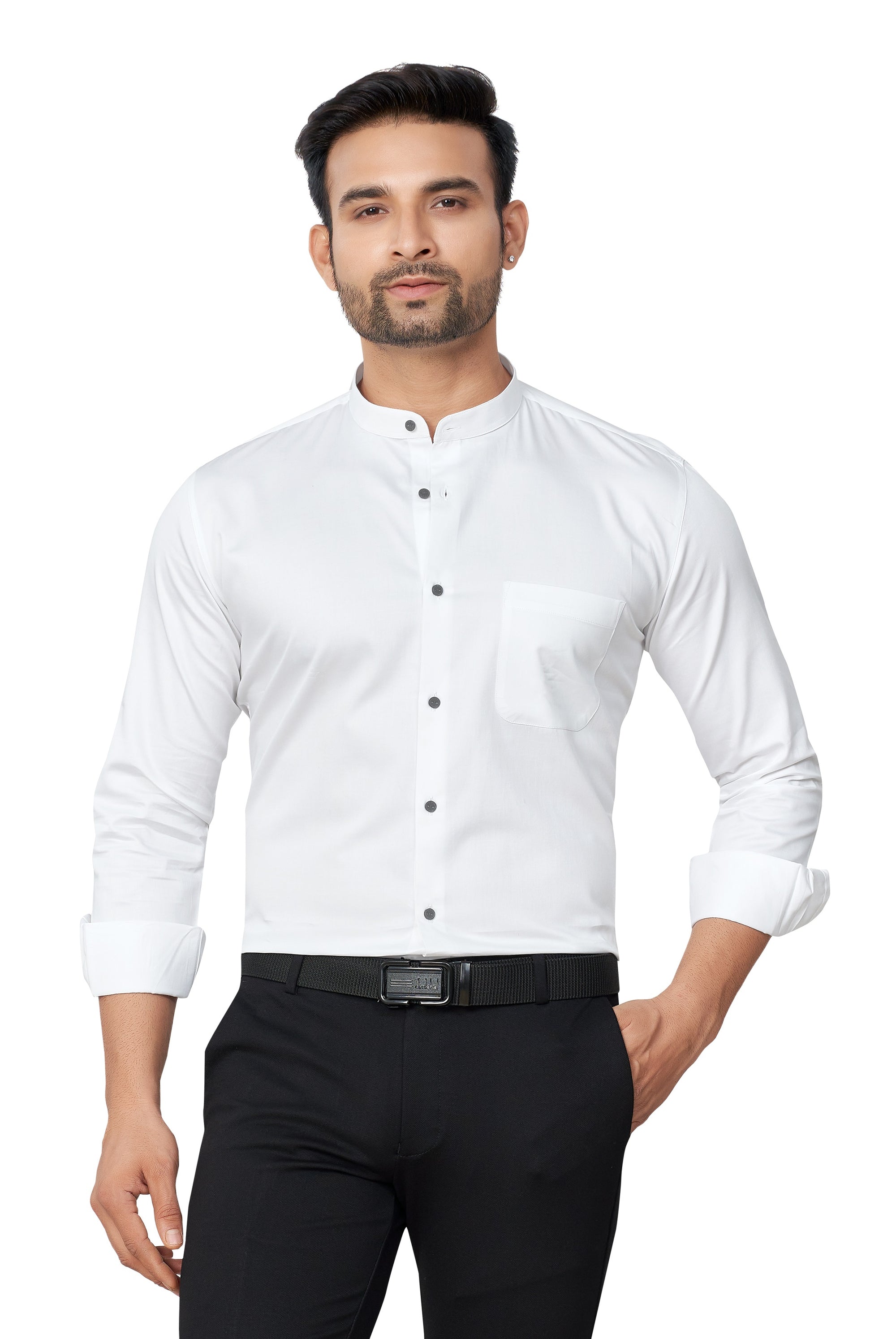 CLUBWHITE COLOUR PLAIN FULL SLEEVES STAND COLLAR FORMAL SHIRT 57164