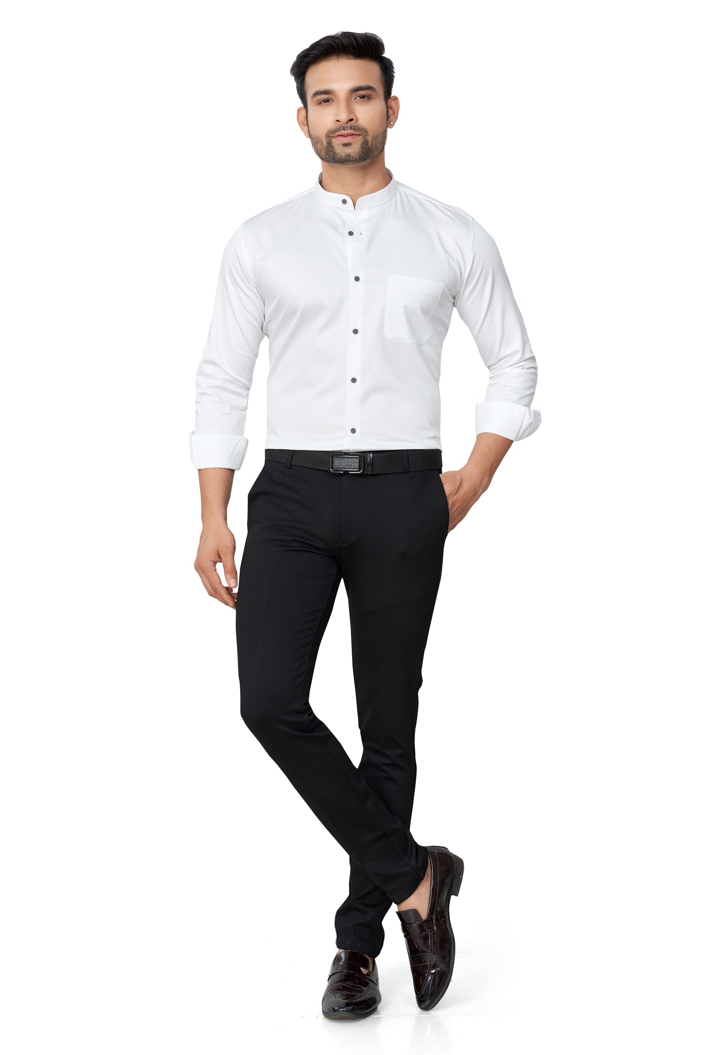 CLUBWHITE COLOUR PLAIN FULL SLEEVES STAND COLLAR FORMAL SHIRT