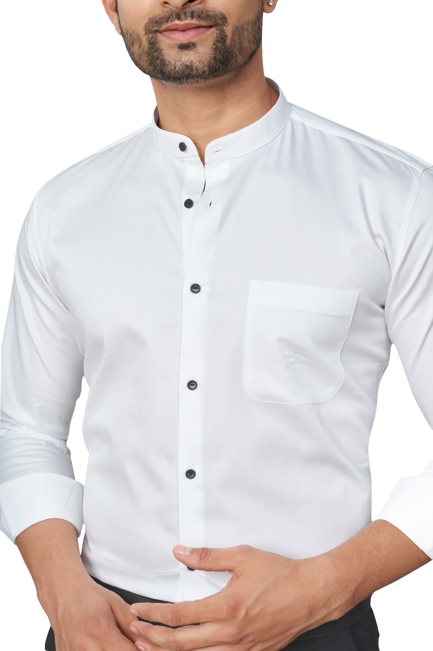 CLUBWHITE COLOUR PLAIN FULL SLEEVES STAND COLLAR FORMAL SHIRT