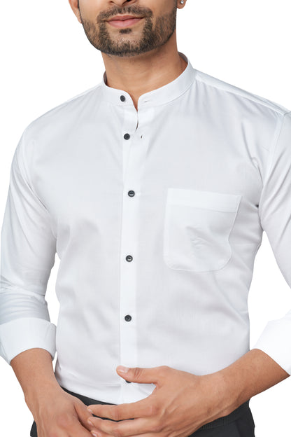 CLUBWHITE COLOUR PLAIN FULL SLEEVES STAND COLLAR FORMAL SHIRT