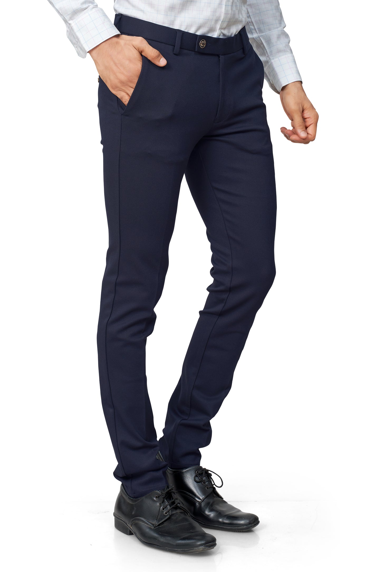 NBLUE COLOR SLIM FIT TEXTURE TROUSER