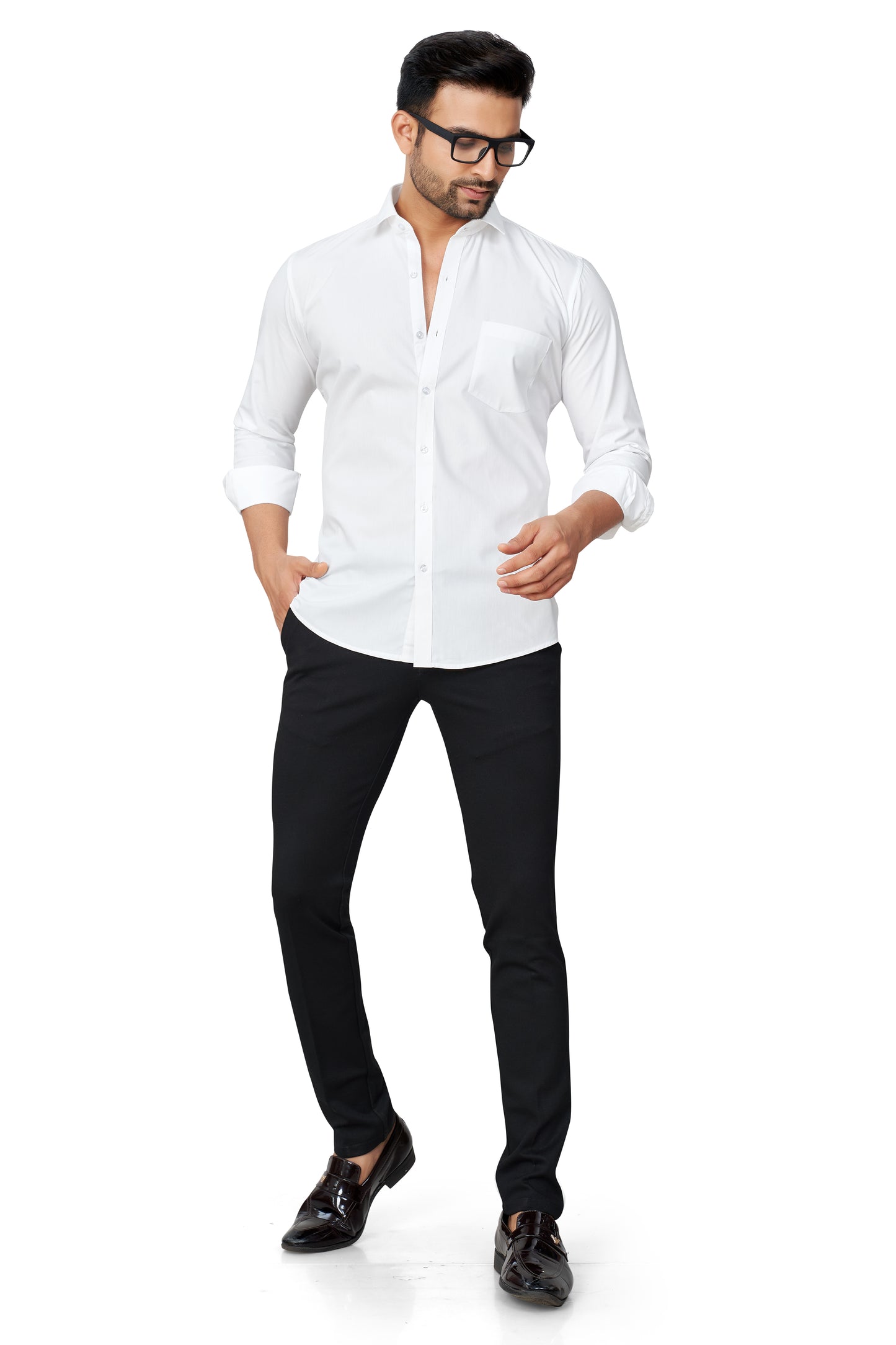 CLUBWHITE COLOUR PLAIN FULL SLEEVES STAND COLLAR FORMAL SHIRT
