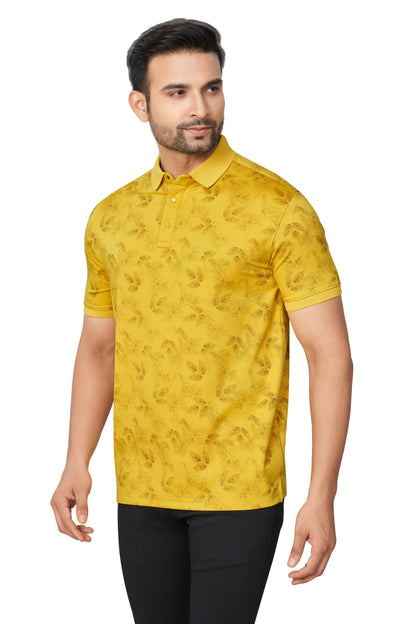 MUSTARD COLOUR PRINTED COLLARED HALF SLEEVES T-Shirt