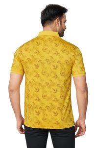 MUSTARD COLOUR PRINTED COLLARED HALF SLEEVES T-Shirt