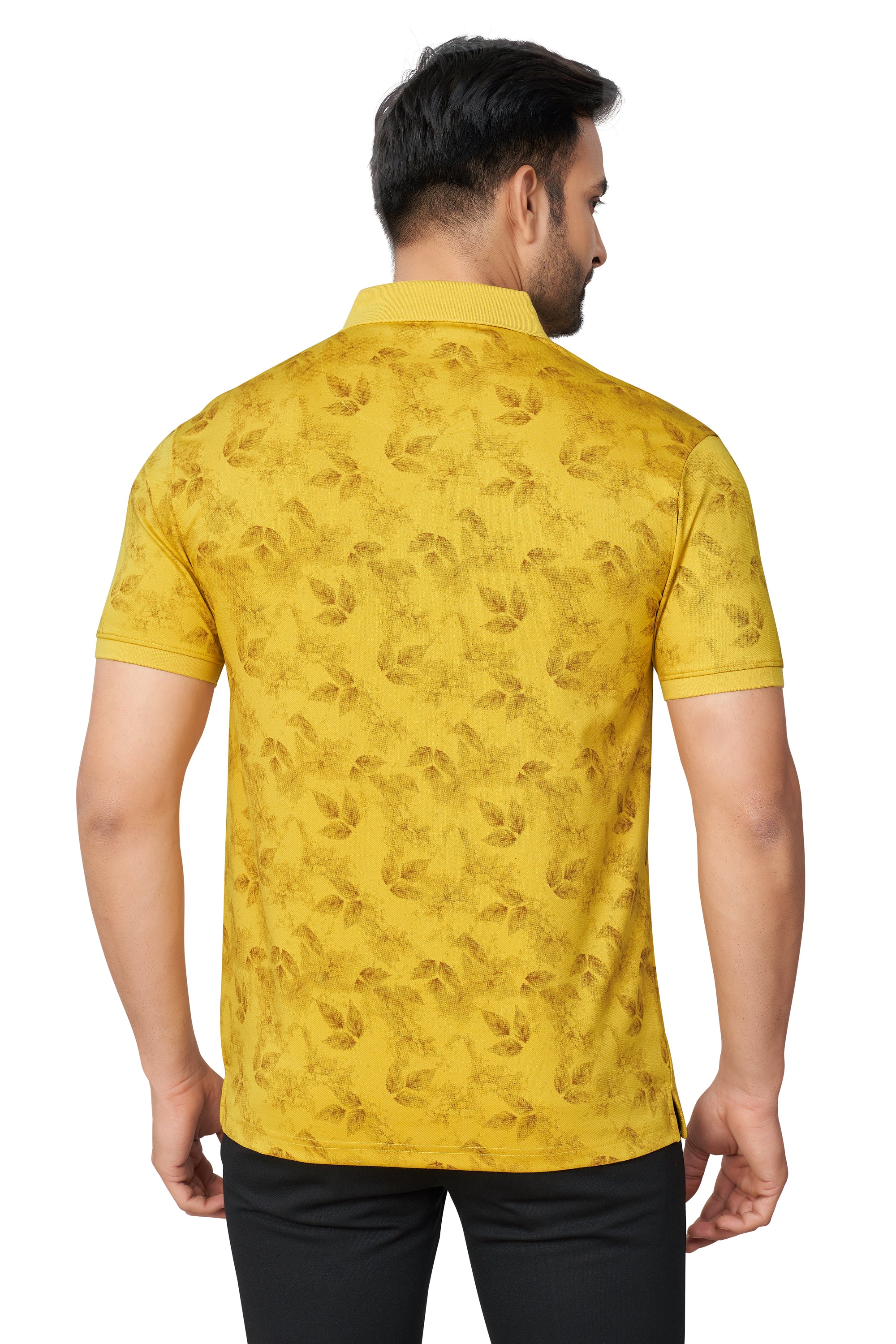 MUSTARD COLOUR PRINTED COLLARED HALF SLEEVES T-Shirt