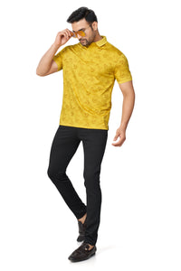 MUSTARD COLOUR PRINTED COLLARED HALF SLEEVES T-Shirt