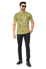 PGREEN COLOUR PRINTED COLLARED HALF SLEEVES TSHIRT