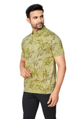 PGREEN COLOUR PRINTED COLLARED HALF SLEEVES TSHIRT