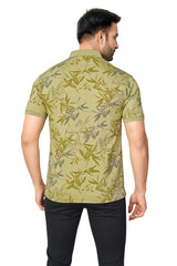 PGREEN COLOUR PRINTED COLLARED HALF SLEEVES TSHIRT
