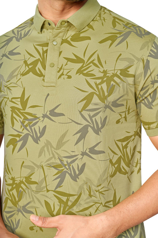 PGREEN COLOUR PRINTED COLLARED HALF SLEEVES TSHIRT