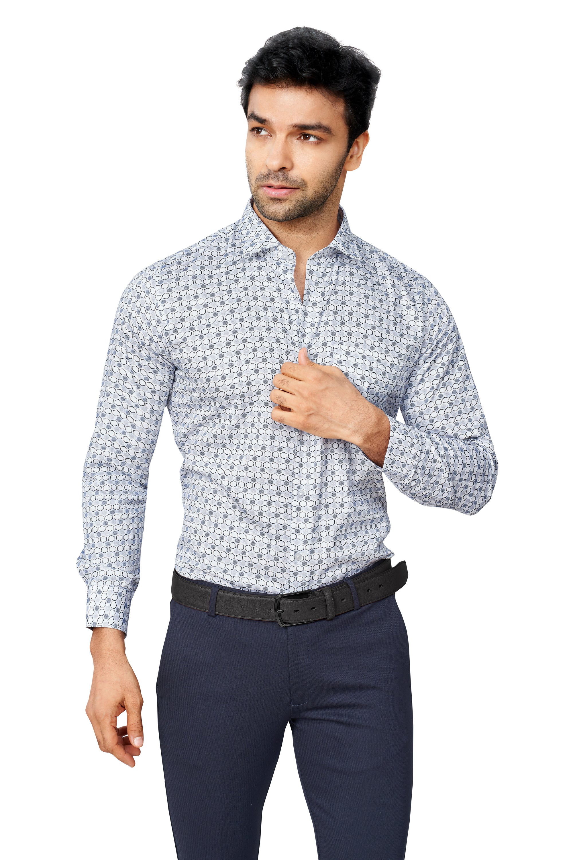 GREY COLOUR PRINTED FULL SLEEVES FORMAL SHIRT | K-6012