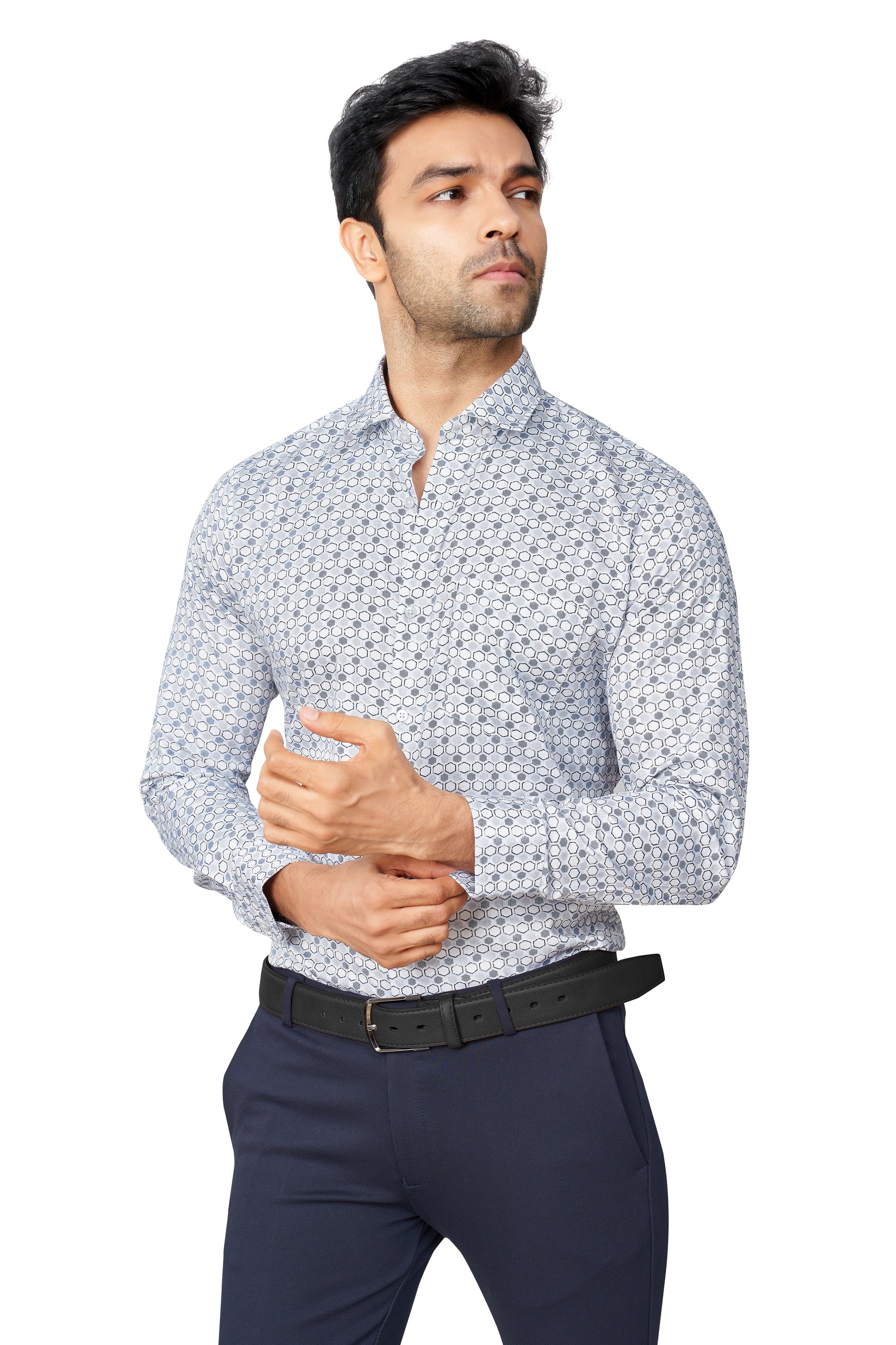 GREY COLOUR PRINTED FULL SLEEVES FORMAL SHIRT | K-6012