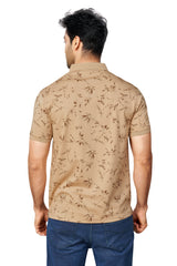 FAWN COLOUR PRINTED COLLARED HALF SLEEVES TSHIRT