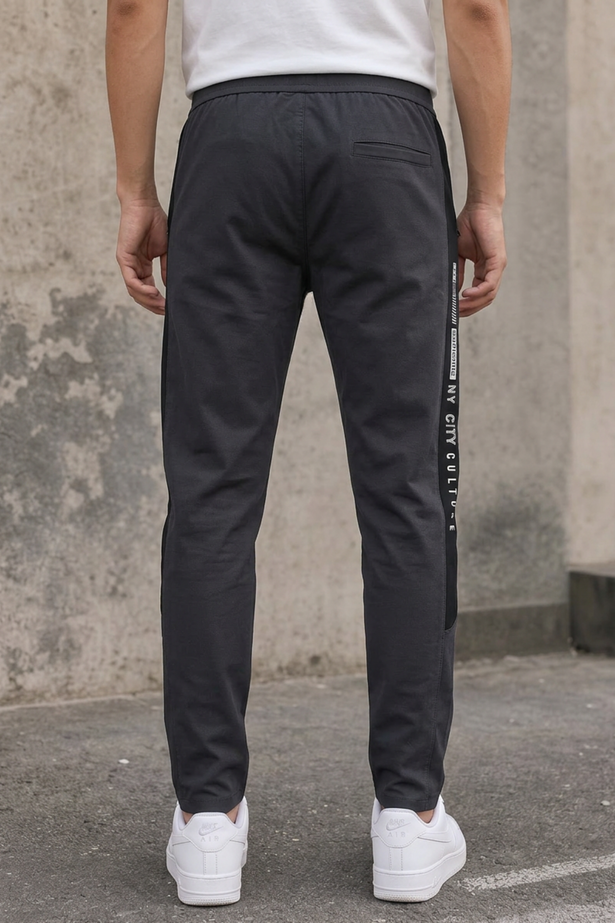 Men Casual & Gym Wear Track Pants – Dark Grey Slim Fit with Side Zipper 106