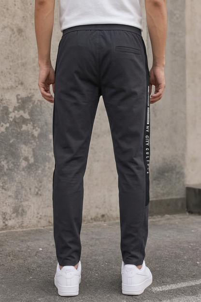 Men Casual & Gym Wear Track Pants – Dark Grey Slim Fit with Side Zipper 106