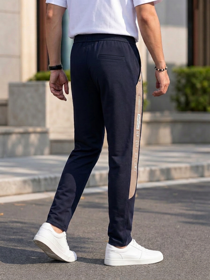 Men Casual & Gym Wear Track Pants – Navy Blue Slim Fit with Side Zipper 106