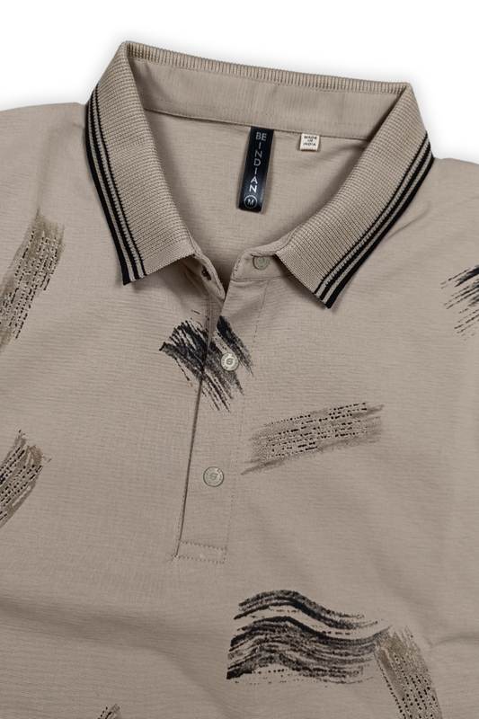 Men Fawn Abstract Brushstroke Tipped Polo T-Shirt ATL86642