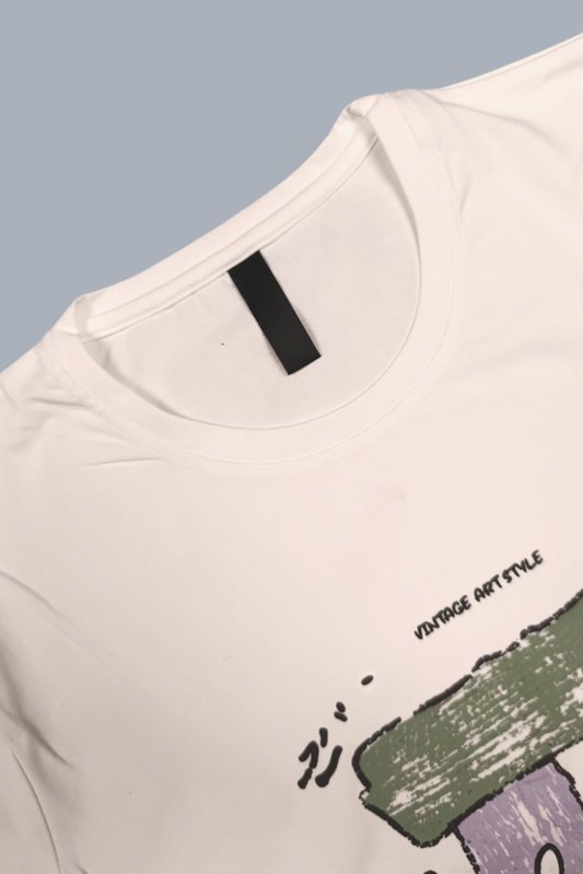 Men White Printed T-Shirt – Half Sleeve Art Style Graphic T-Shirt