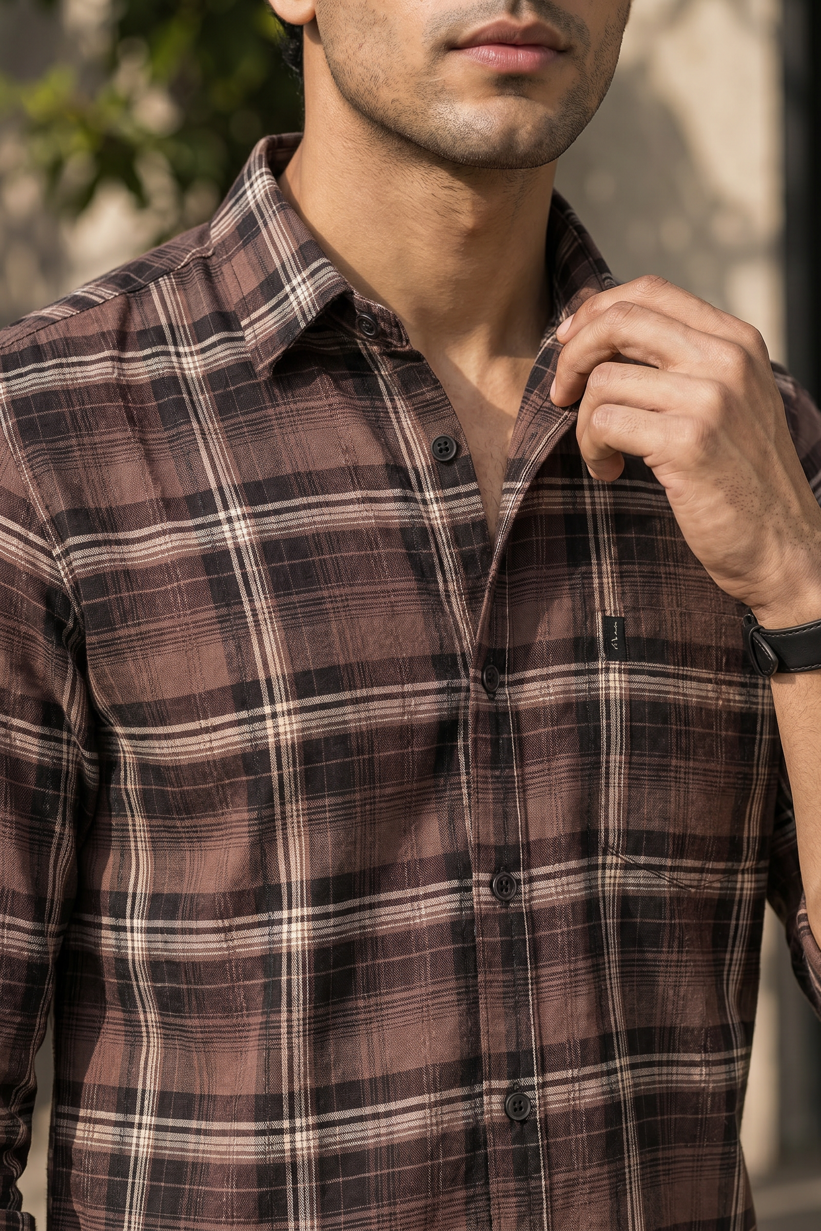 Men Coffee Checks Shirt | Casual Wear KEV-597