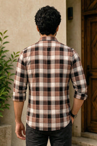 Men Stylish Coffee Tartan Shirt | Trendy Casual Wear Full Sleeve PRA-56800