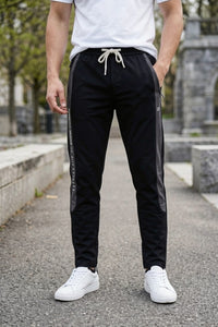 Men Casual & Gym Wear Track Pants – Black Slim Fit with Side Zipper 106