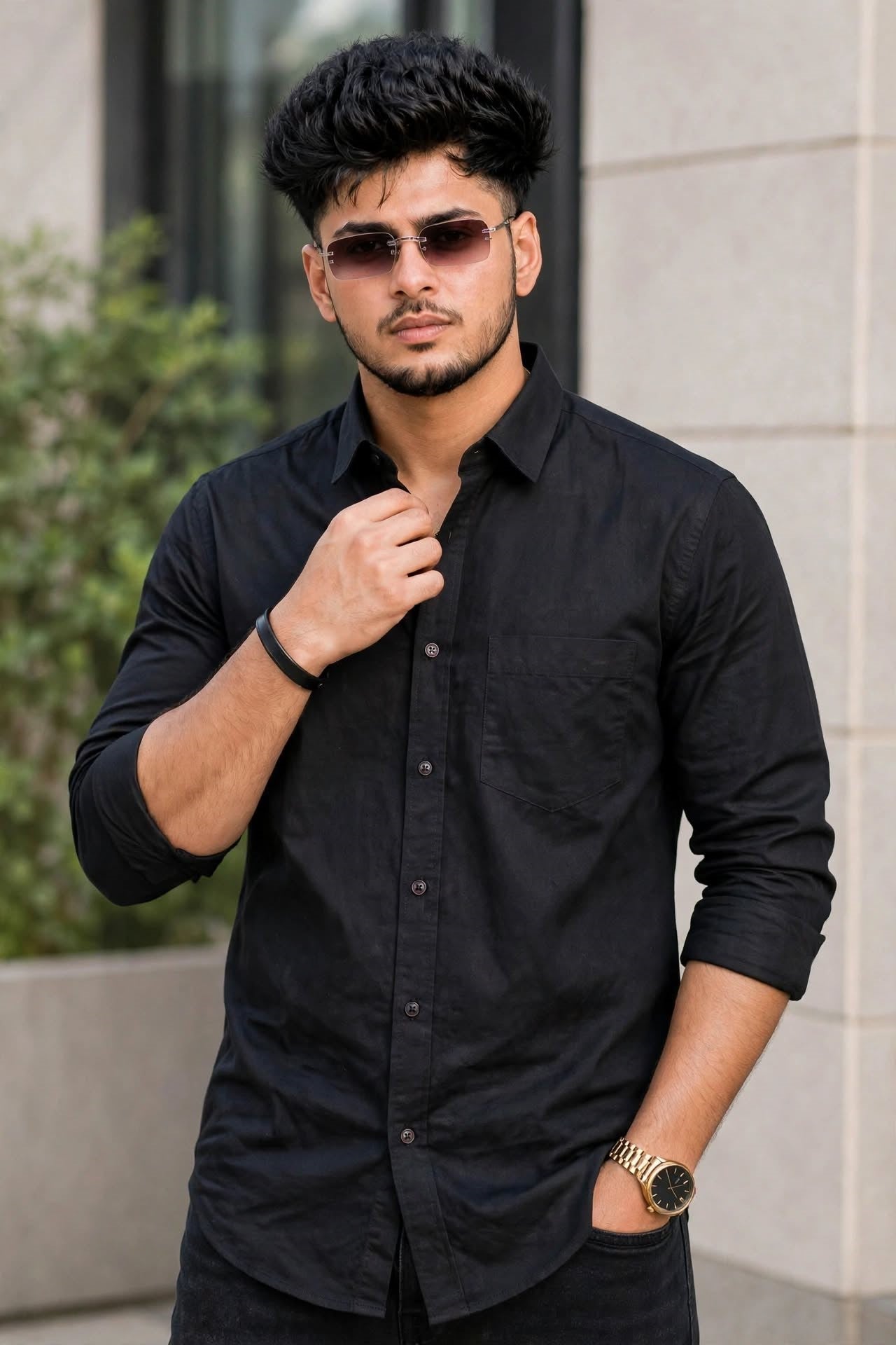 Men Black Plain Full Sleeve Casual Shirt ZDOBBY