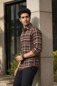Men Coffee Checks Shirt | Casual Wear KEV-597