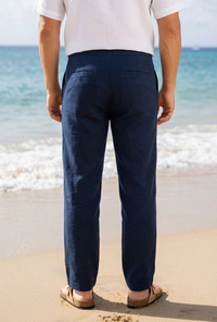 Men Slim Fit Navy Blue Linen Pant - Lightweight & Stylish 2020