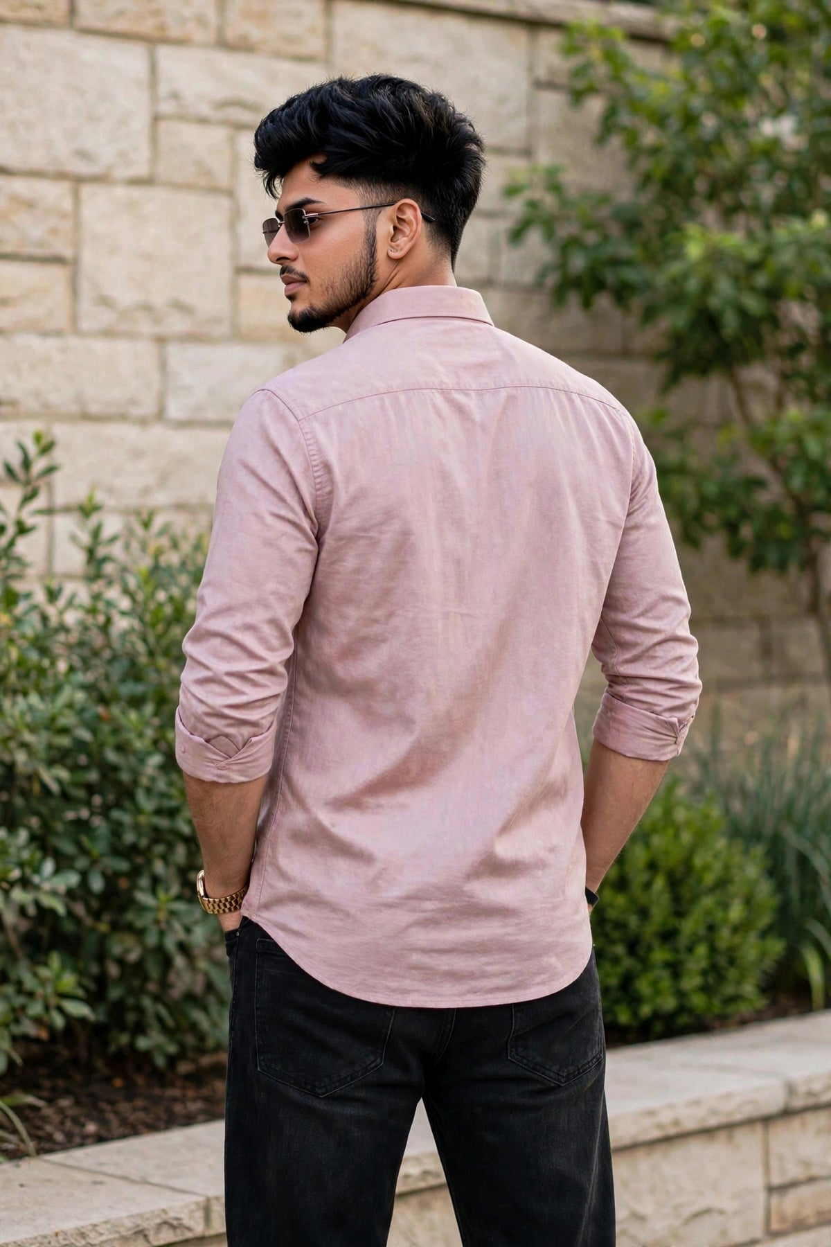 Men Rose Pink Plain Full Sleeve Casual Shirt ZDOBBY