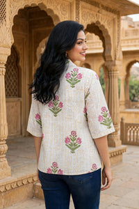 Women Yellow Elephant Printed Cotton Shirt - 3/4 Sleeves ATL8238