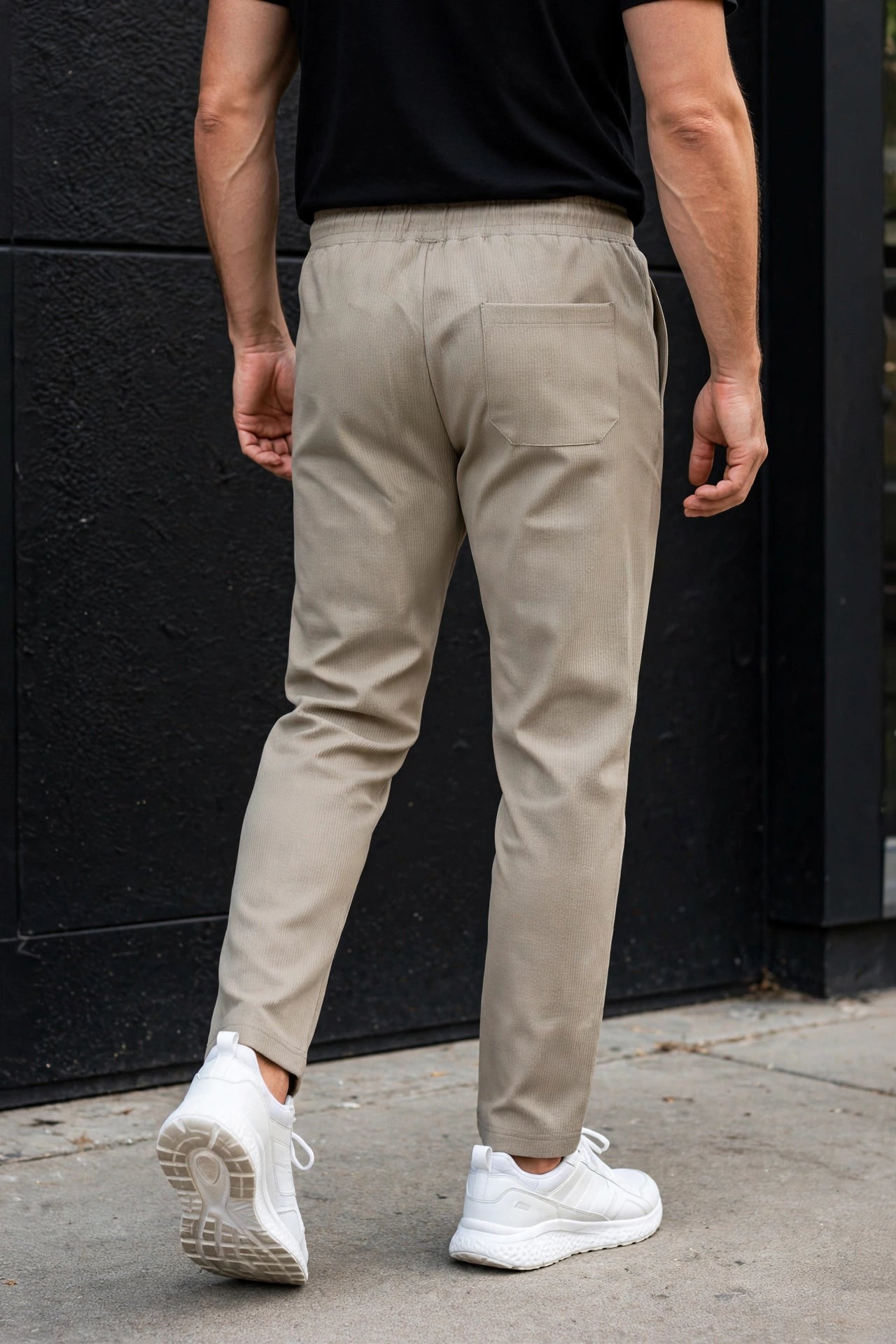 Men Beige Track Pants with Zip Pockets ST-54