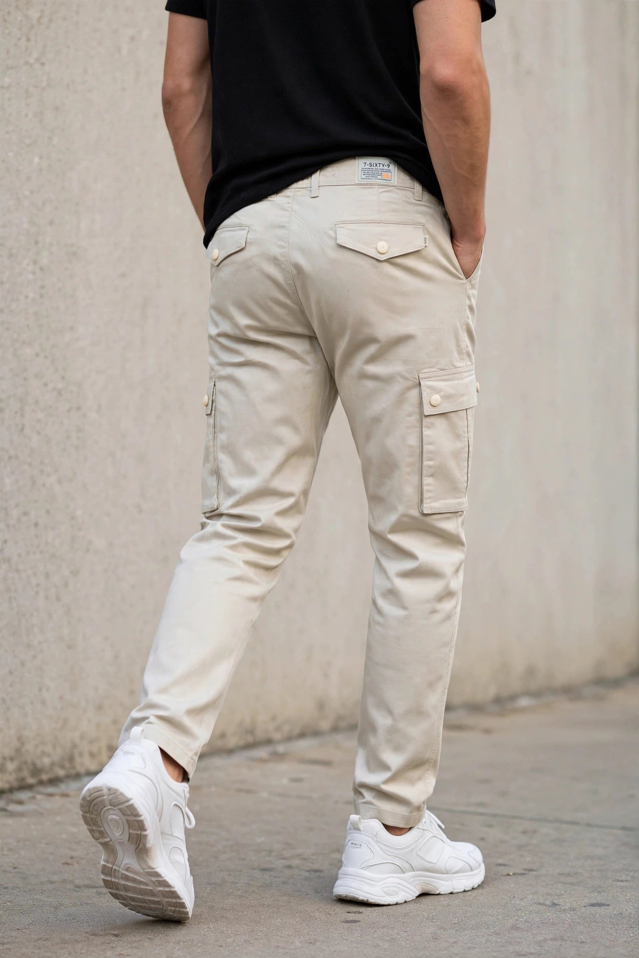 Men Cream Cargos Multi-Pocket Pants 1717
