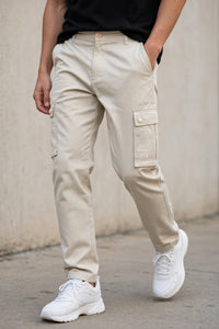 Men Cream Cargos Multi-Pocket Pants 1717