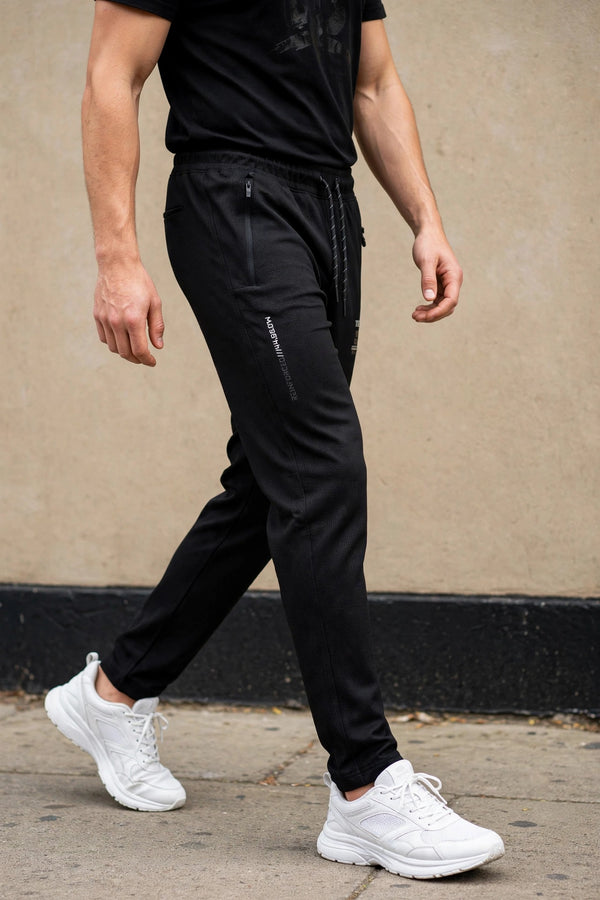 Men Black Track Pants with Zip Pockets ST-54