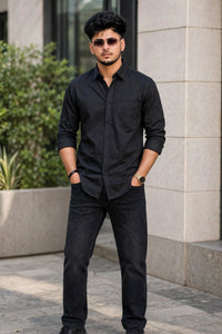 Men Black Plain Full Sleeve Casual Shirt ZDOBBY