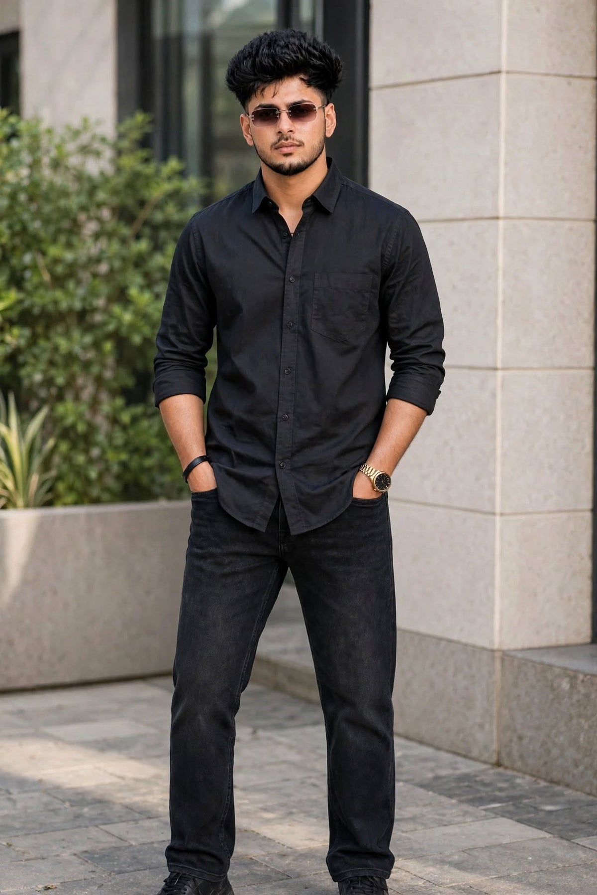 Men Black Plain Full Sleeve Casual Shirt ZDOBBY