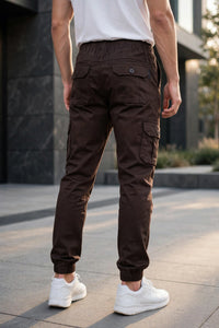 Men Coffee Cargo Jogger Pants - 6 Pocket Slim Fit P-402