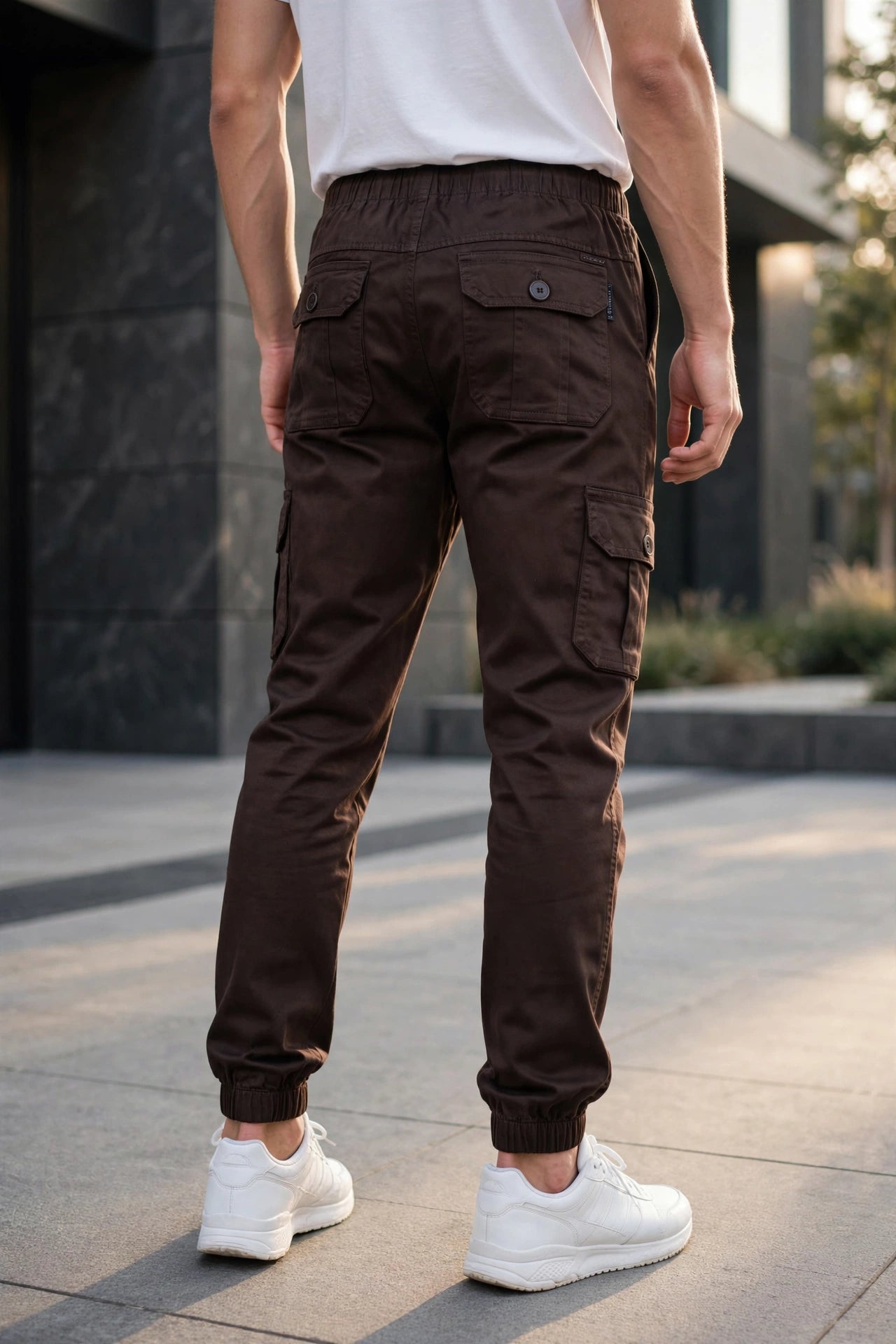 Men Coffee Cargo Jogger Pants - 6 Pocket Slim Fit P-402