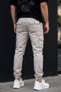 Men Light Grey Cargo Jogger Pants - 6 Pocket Slim Fit P-402