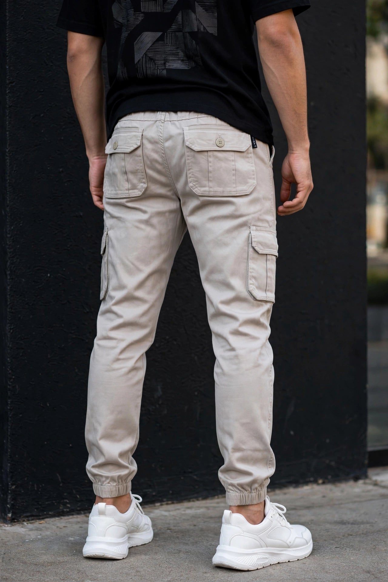 Men Light Grey Cargo Jogger Pants - 6 Pocket Slim Fit P-402