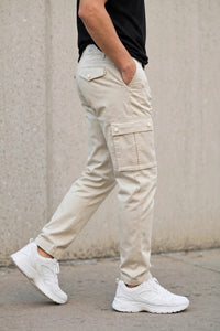 Men Cream Cargos Multi-Pocket Pants 1717