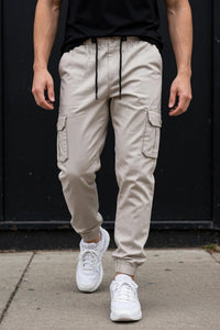Men Light Grey Cargo Jogger Pants - 6 Pocket Slim Fit P-402