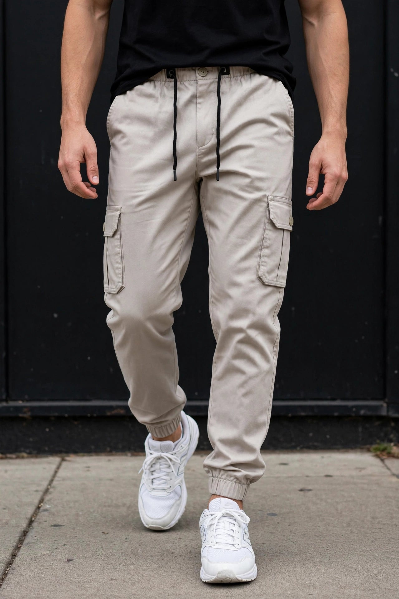 Men Light Grey Cargo Jogger Pants - 6 Pocket Slim Fit P-402