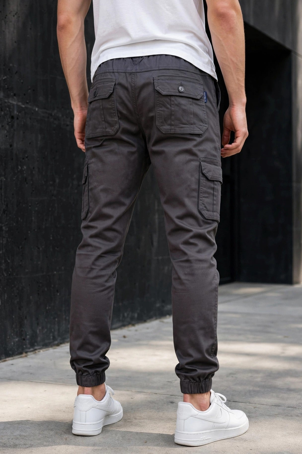 Men Charcoal Grey Cargo Jogger Pants - 6 Pocket Slim Fit P-402