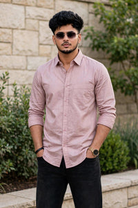 Men Rose Pink Plain Full Sleeve Casual Shirt ZDOBBY