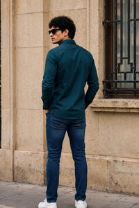 Men Teal Blue Plain Full Sleeve Casual Shirt ZDOBBY